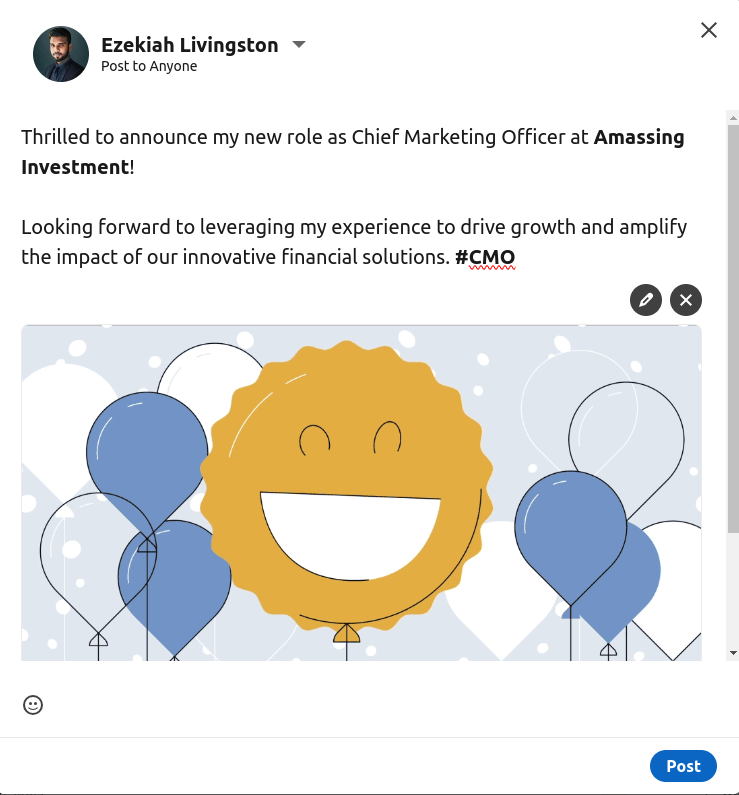 Screenshotfrom20240509090358 Rank Brand Social Image shows how to showcase your promotion to your linkedin connection